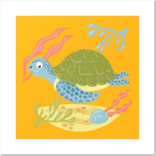 Turtle Hand Drawn Cartoon Posters and Art